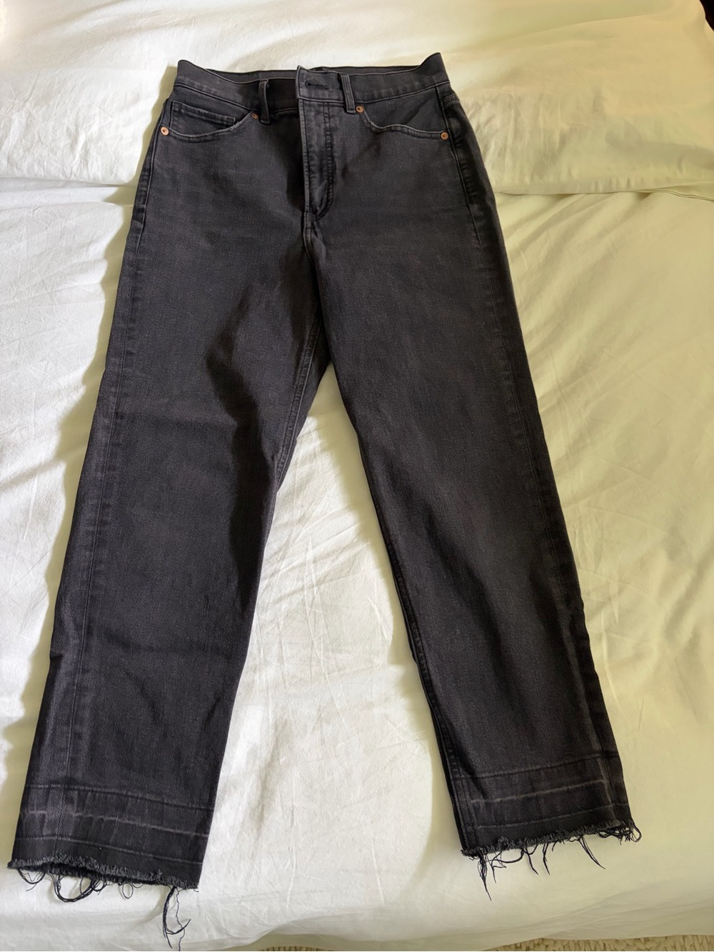 Express Black Straight Jeans with Frayed Hem